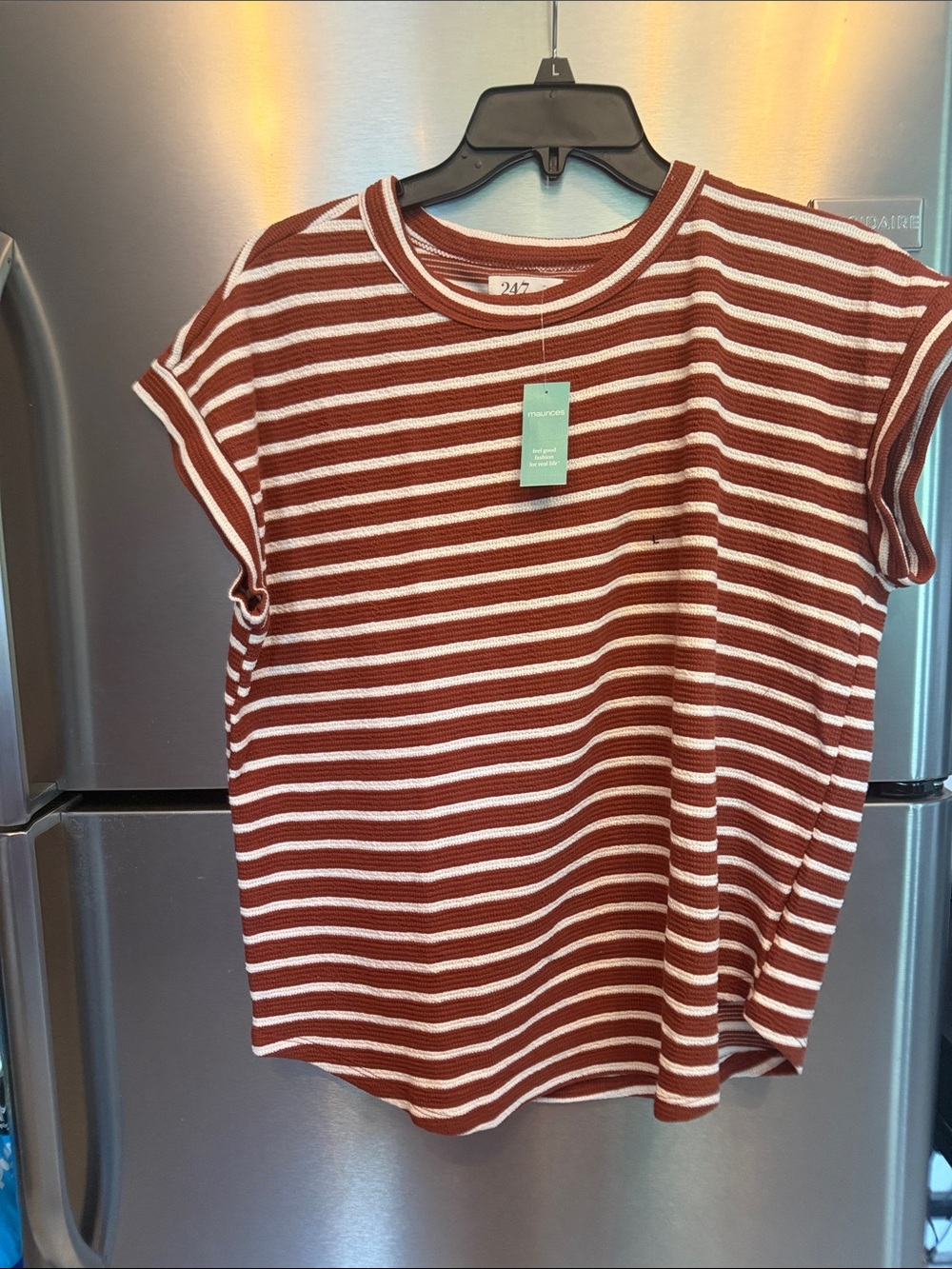 Maurices Rust and White Striped Short Sleeve Tee